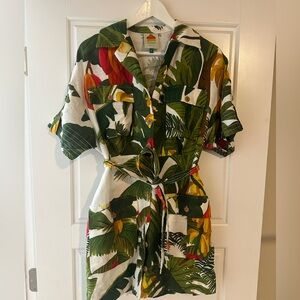 Farm Rio linen shirt Dress size small tie waist